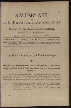 Verordnungs- und Anzeige-Blatt der k.k. General-Direction der österr. Staatsbahnen 19101231 Seite: 1