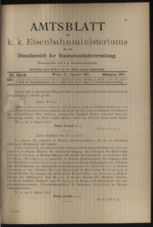 Verordnungs- und Anzeige-Blatt der k.k. General-Direction der österr. Staatsbahnen 19110111 Seite: 1