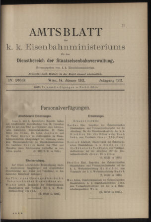 Verordnungs- und Anzeige-Blatt der k.k. General-Direction der österr. Staatsbahnen 19110114 Seite: 1