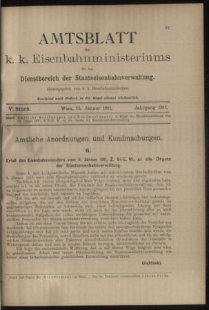 Verordnungs- und Anzeige-Blatt der k.k. General-Direction der österr. Staatsbahnen 19110114 Seite: 7