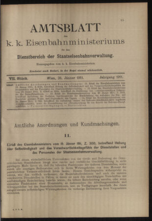 Verordnungs- und Anzeige-Blatt der k.k. General-Direction der österr. Staatsbahnen 19110128 Seite: 1