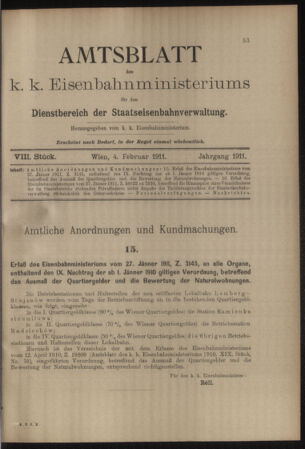 Verordnungs- und Anzeige-Blatt der k.k. General-Direction der österr. Staatsbahnen 19110204 Seite: 1