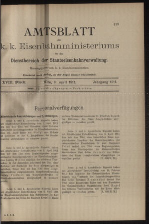 Verordnungs- und Anzeige-Blatt der k.k. General-Direction der österr. Staatsbahnen 19110408 Seite: 1