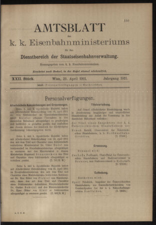 Verordnungs- und Anzeige-Blatt der k.k. General-Direction der österr. Staatsbahnen 19110429 Seite: 1