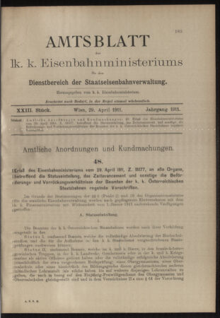 Verordnungs- und Anzeige-Blatt der k.k. General-Direction der österr. Staatsbahnen 19110429 Seite: 7