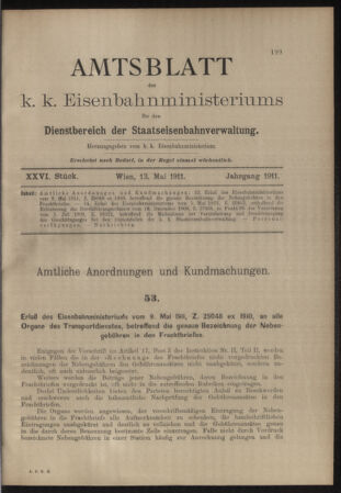 Verordnungs- und Anzeige-Blatt der k.k. General-Direction der österr. Staatsbahnen 19110513 Seite: 1