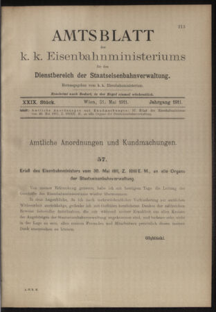 Verordnungs- und Anzeige-Blatt der k.k. General-Direction der österr. Staatsbahnen 19110531 Seite: 1