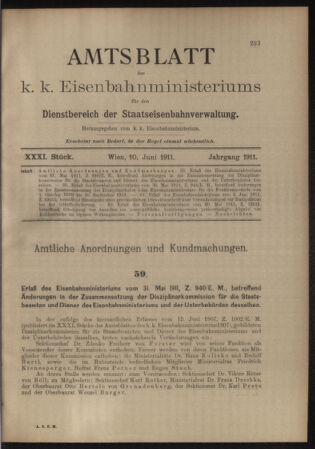 Verordnungs- und Anzeige-Blatt der k.k. General-Direction der österr. Staatsbahnen 19110610 Seite: 1