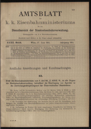 Verordnungs- und Anzeige-Blatt der k.k. General-Direction der österr. Staatsbahnen 19110617 Seite: 1