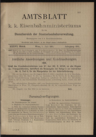 Verordnungs- und Anzeige-Blatt der k.k. General-Direction der österr. Staatsbahnen 19110701 Seite: 1