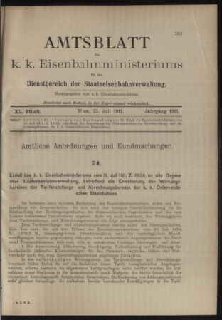 Verordnungs- und Anzeige-Blatt der k.k. General-Direction der österr. Staatsbahnen 19110722 Seite: 7