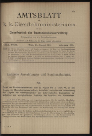 Verordnungs- und Anzeige-Blatt der k.k. General-Direction der österr. Staatsbahnen 19110826 Seite: 1