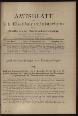 Verordnungs- und Anzeige-Blatt der k.k. General-Direction der österr. Staatsbahnen 19110916 Seite: 1