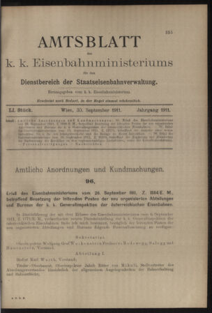 Verordnungs- und Anzeige-Blatt der k.k. General-Direction der österr. Staatsbahnen 19110930 Seite: 1