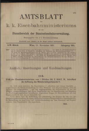 Verordnungs- und Anzeige-Blatt der k.k. General-Direction der österr. Staatsbahnen 19111111 Seite: 1