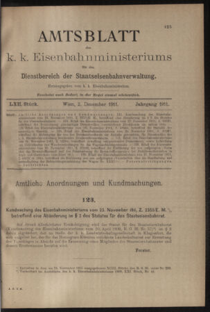 Verordnungs- und Anzeige-Blatt der k.k. General-Direction der österr. Staatsbahnen 19111202 Seite: 1