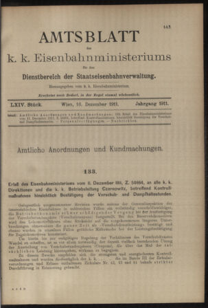 Verordnungs- und Anzeige-Blatt der k.k. General-Direction der österr. Staatsbahnen 19111216 Seite: 1