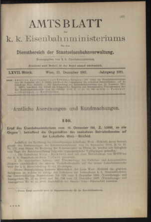 Verordnungs- und Anzeige-Blatt der k.k. General-Direction der österr. Staatsbahnen 19111223 Seite: 23