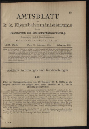 Verordnungs- und Anzeige-Blatt der k.k. General-Direction der österr. Staatsbahnen 19111230 Seite: 21