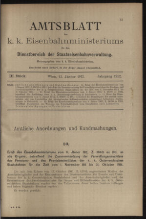 Verordnungs- und Anzeige-Blatt der k.k. General-Direction der österr. Staatsbahnen 19120113 Seite: 1