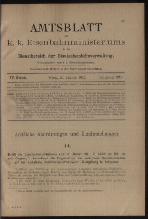 Verordnungs- und Anzeige-Blatt der k.k. General-Direction der österr. Staatsbahnen 19120120 Seite: 1