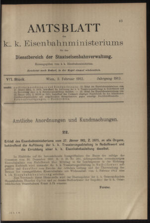 Verordnungs- und Anzeige-Blatt der k.k. General-Direction der österr. Staatsbahnen 19120203 Seite: 1