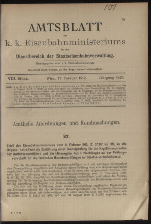 Verordnungs- und Anzeige-Blatt der k.k. General-Direction der österr. Staatsbahnen 19120217 Seite: 1