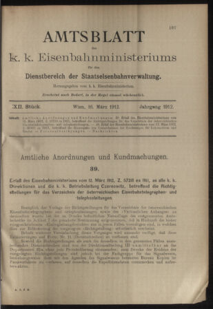 Verordnungs- und Anzeige-Blatt der k.k. General-Direction der österr. Staatsbahnen