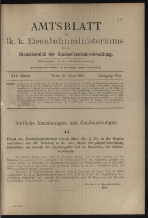 Verordnungs- und Anzeige-Blatt der k.k. General-Direction der österr. Staatsbahnen 19120330 Seite: 1