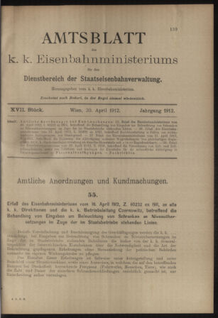 Verordnungs- und Anzeige-Blatt der k.k. General-Direction der österr. Staatsbahnen 19120420 Seite: 1