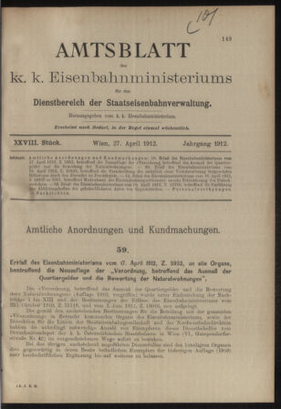 Verordnungs- und Anzeige-Blatt der k.k. General-Direction der österr. Staatsbahnen 19120427 Seite: 1