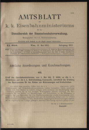 Verordnungs- und Anzeige-Blatt der k.k. General-Direction der österr. Staatsbahnen 19120511 Seite: 1