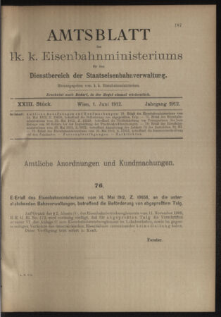 Verordnungs- und Anzeige-Blatt der k.k. General-Direction der österr. Staatsbahnen