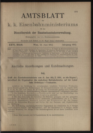 Verordnungs- und Anzeige-Blatt der k.k. General-Direction der österr. Staatsbahnen 19120622 Seite: 1