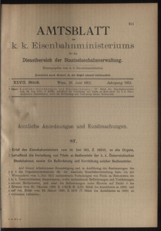 Verordnungs- und Anzeige-Blatt der k.k. General-Direction der österr. Staatsbahnen 19120628 Seite: 1