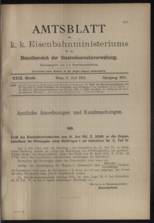 Verordnungs- und Anzeige-Blatt der k.k. General-Direction der österr. Staatsbahnen 19120706 Seite: 1