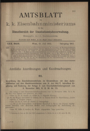 Verordnungs- und Anzeige-Blatt der k.k. General-Direction der österr. Staatsbahnen 19120713 Seite: 1