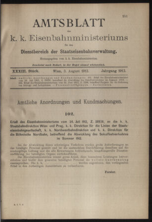 Verordnungs- und Anzeige-Blatt der k.k. General-Direction der österr. Staatsbahnen