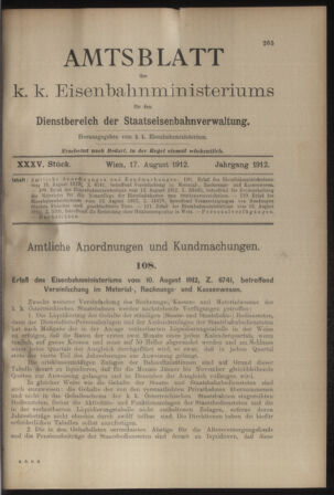 Verordnungs- und Anzeige-Blatt der k.k. General-Direction der österr. Staatsbahnen 19120817 Seite: 1