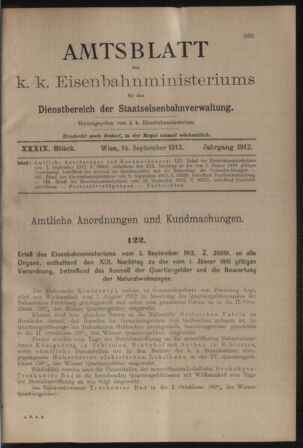 Verordnungs- und Anzeige-Blatt der k.k. General-Direction der österr. Staatsbahnen 19120914 Seite: 1