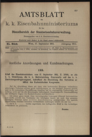 Verordnungs- und Anzeige-Blatt der k.k. General-Direction der österr. Staatsbahnen 19120917 Seite: 1