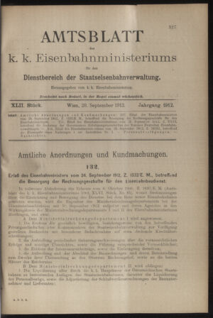 Verordnungs- und Anzeige-Blatt der k.k. General-Direction der österr. Staatsbahnen 19120928 Seite: 1