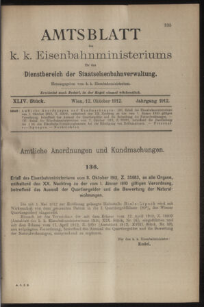 Verordnungs- und Anzeige-Blatt der k.k. General-Direction der österr. Staatsbahnen 19121012 Seite: 1