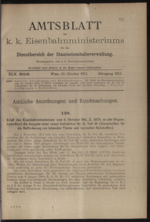 Verordnungs- und Anzeige-Blatt der k.k. General-Direction der österr. Staatsbahnen 19121019 Seite: 1