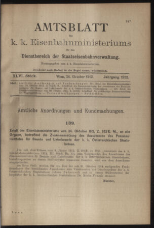 Verordnungs- und Anzeige-Blatt der k.k. General-Direction der österr. Staatsbahnen 19121026 Seite: 1