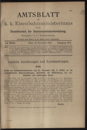 Verordnungs- und Anzeige-Blatt der k.k. General-Direction der österr. Staatsbahnen 19121130 Seite: 1