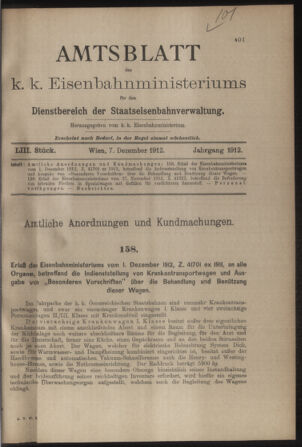 Verordnungs- und Anzeige-Blatt der k.k. General-Direction der österr. Staatsbahnen 19121207 Seite: 1