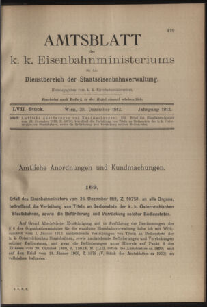 Verordnungs- und Anzeige-Blatt der k.k. General-Direction der österr. Staatsbahnen 19121228 Seite: 1