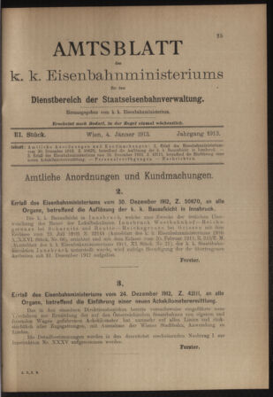 Verordnungs- und Anzeige-Blatt der k.k. General-Direction der österr. Staatsbahnen 19130104 Seite: 25