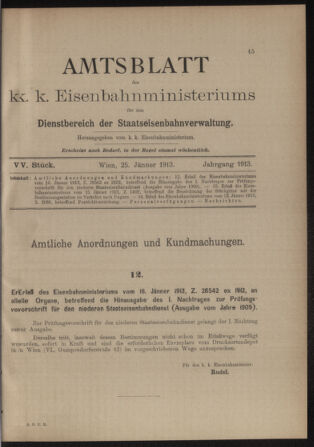 Verordnungs- und Anzeige-Blatt der k.k. General-Direction der österr. Staatsbahnen 19130125 Seite: 1